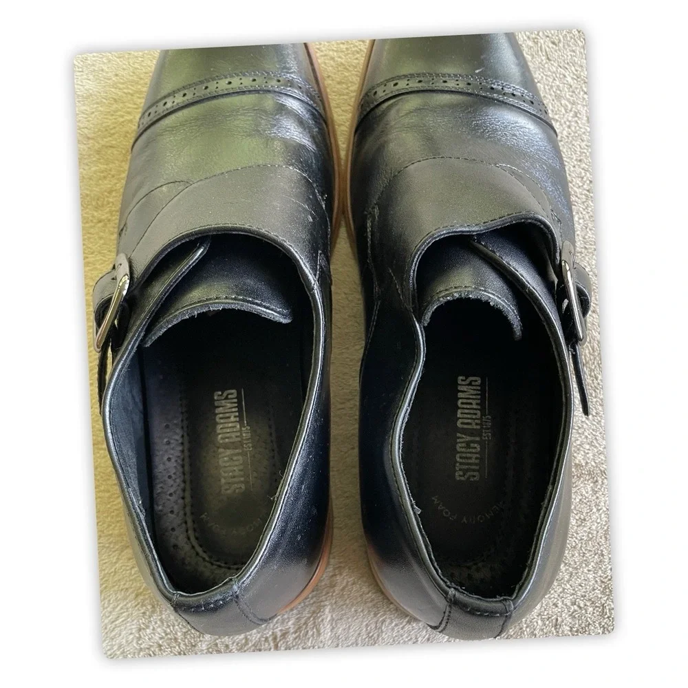 Stacy‎ Adams Oxfords Buckle Mens Size 9M Black Leather Shoes